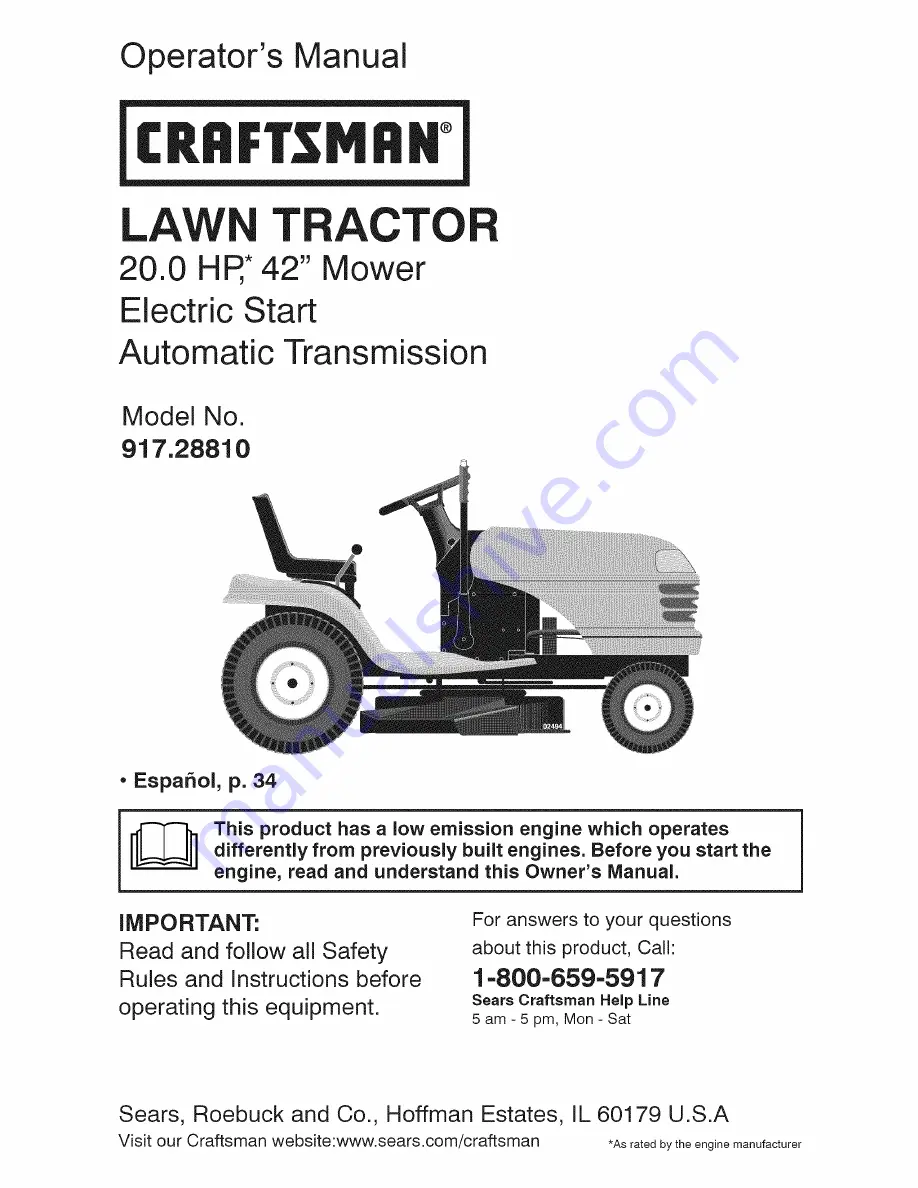 Craftsman 917.28810 Operator'S Manual Download Page 1