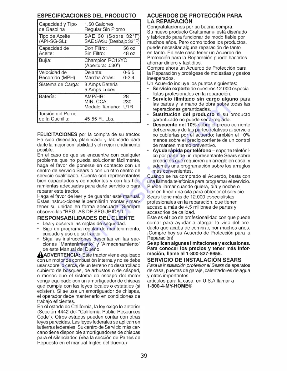 Craftsman 917.28814 Operator'S Manual Download Page 39