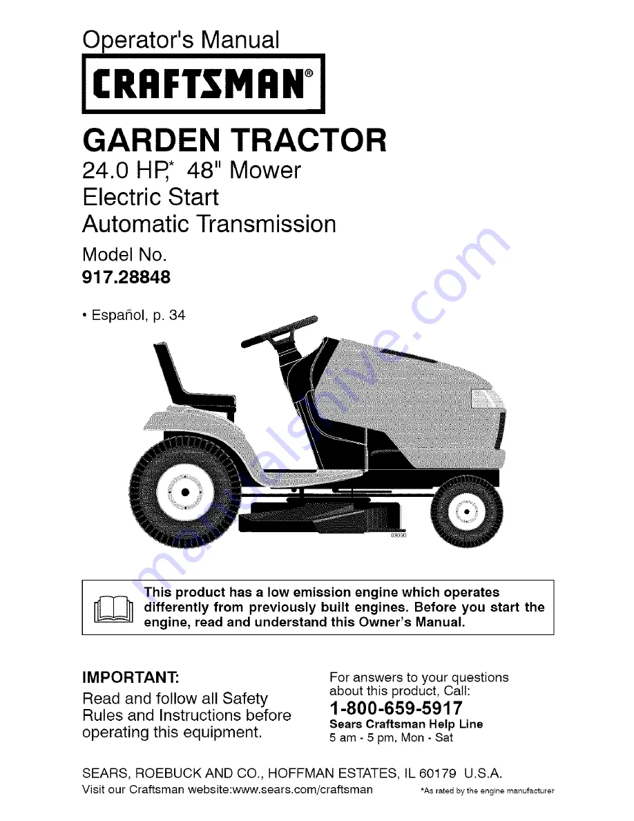 Craftsman 917.28848 Operator'S Manual Download Page 1