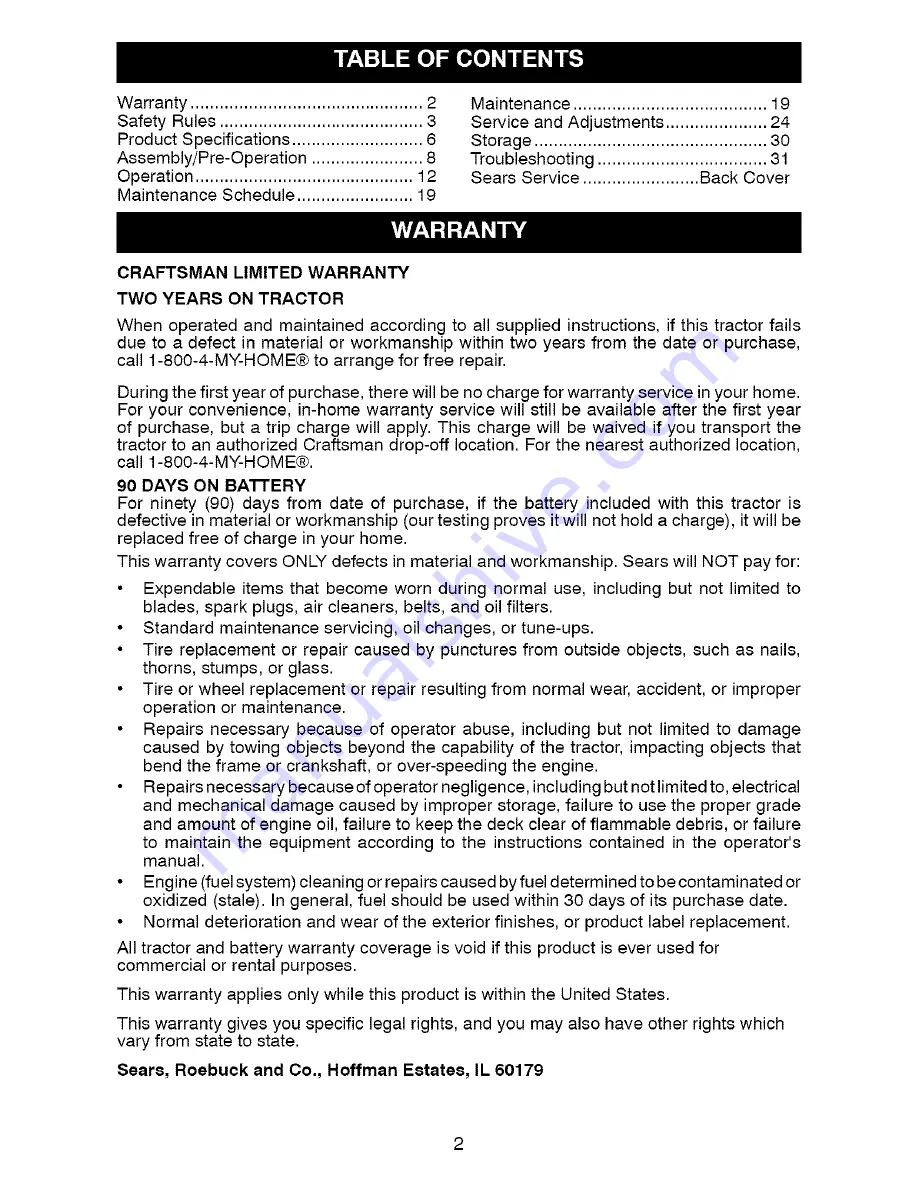 Craftsman 917.288600 Operator'S Manual Download Page 2