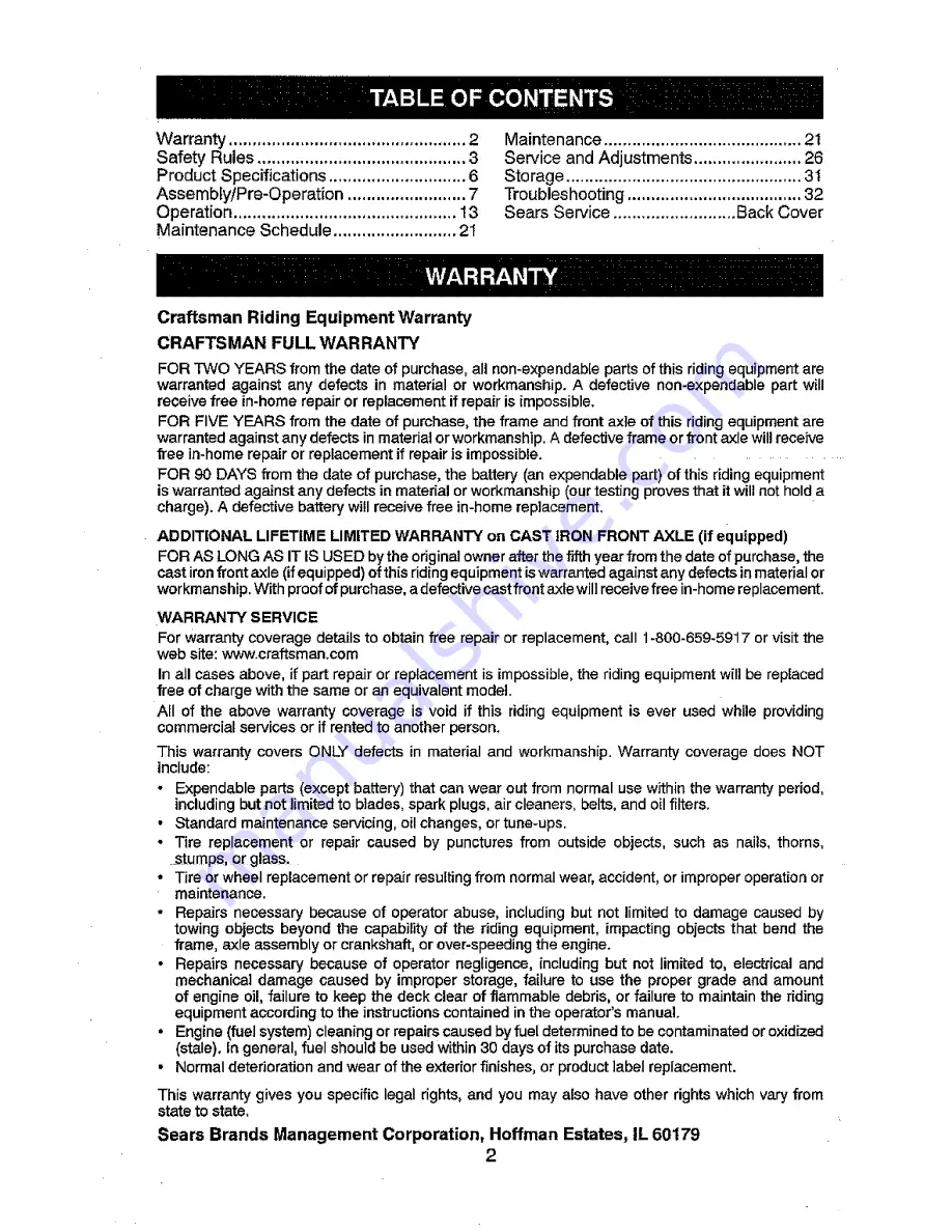 Craftsman 917.28863 Operator'S Manual Download Page 2