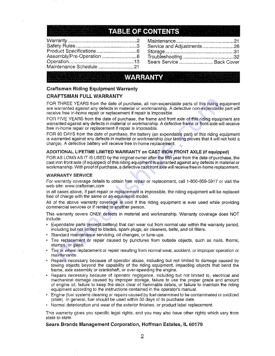 Craftsman 917.288670 Operator'S Manual Download Page 2