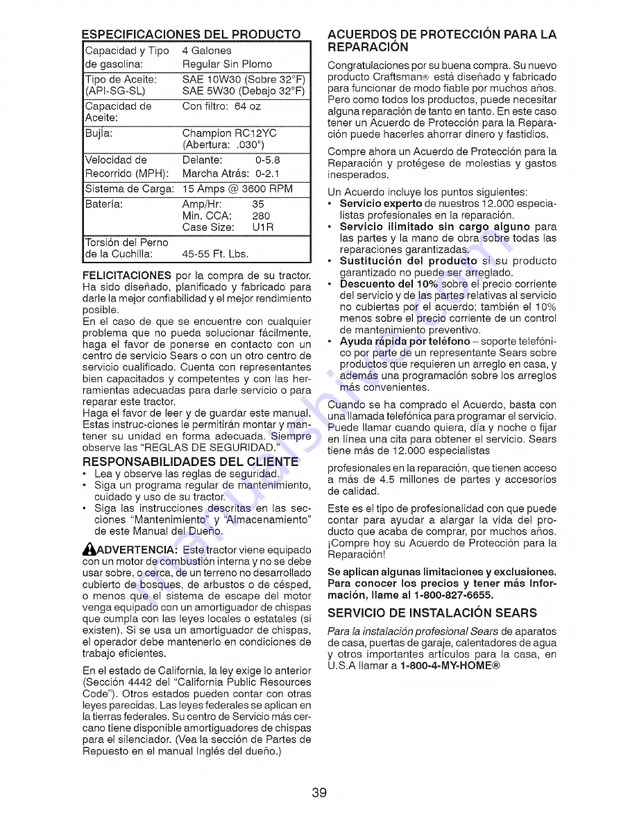 Craftsman 917.28874 Operator'S Manual Download Page 39