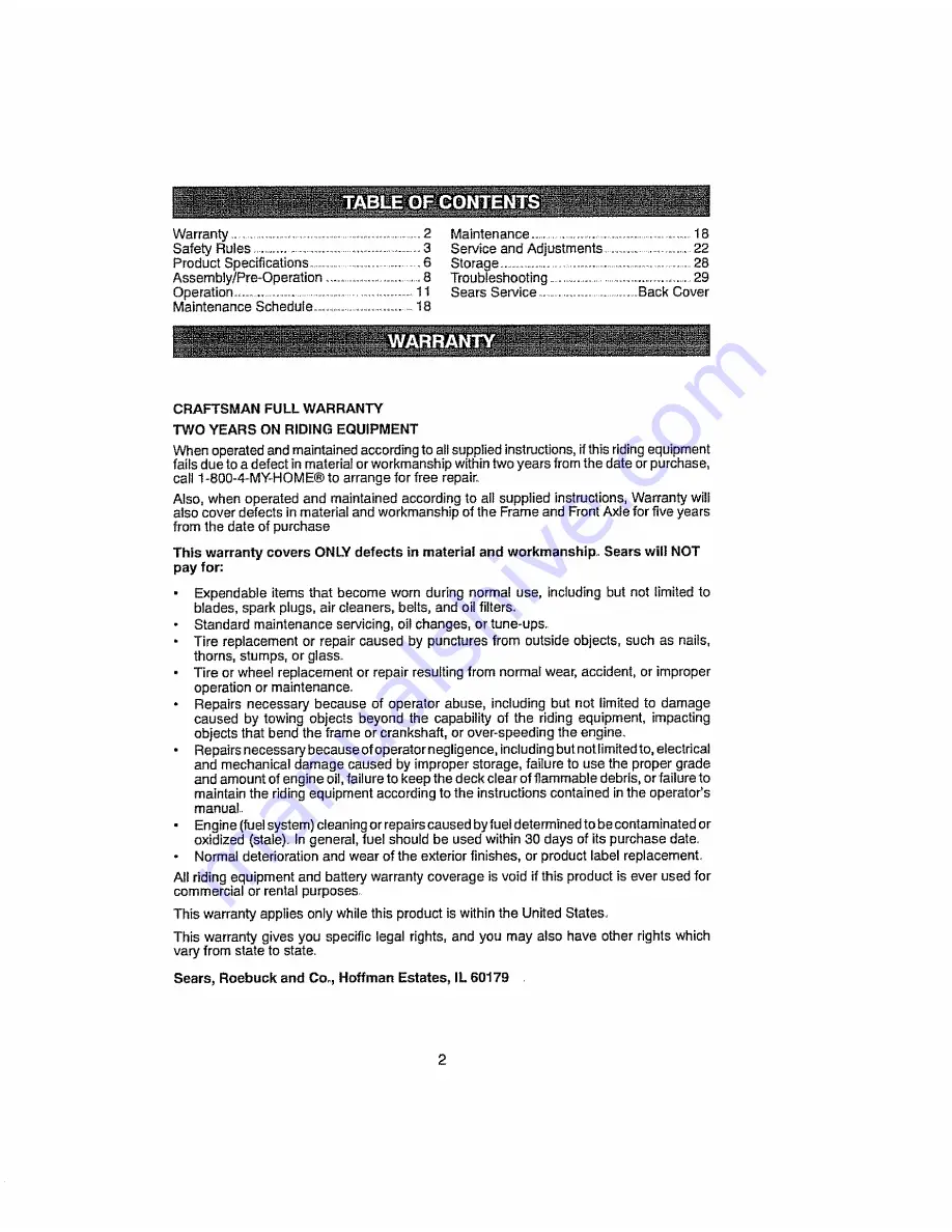 Craftsman 917.28910 Operator'S Manual Download Page 2