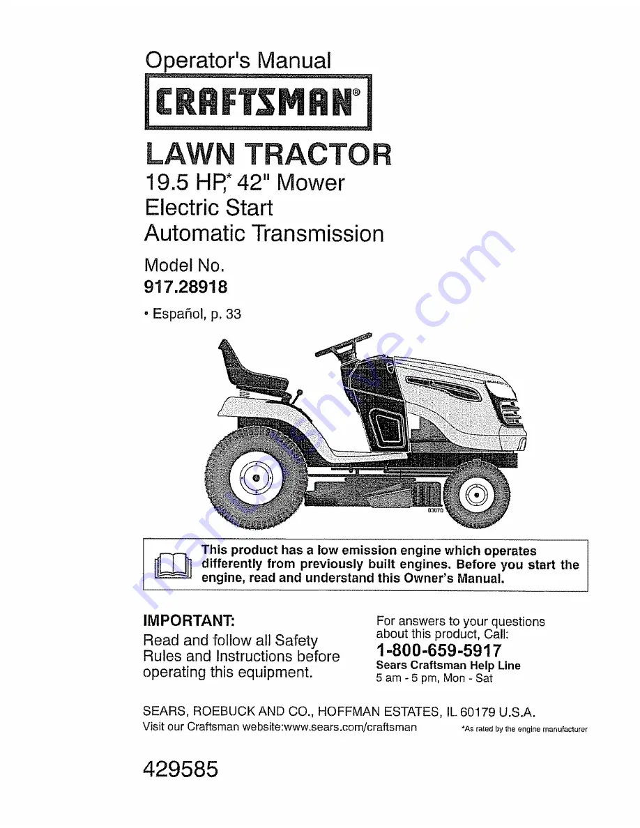 Craftsman 917.28918 Operator'S Manual Download Page 1