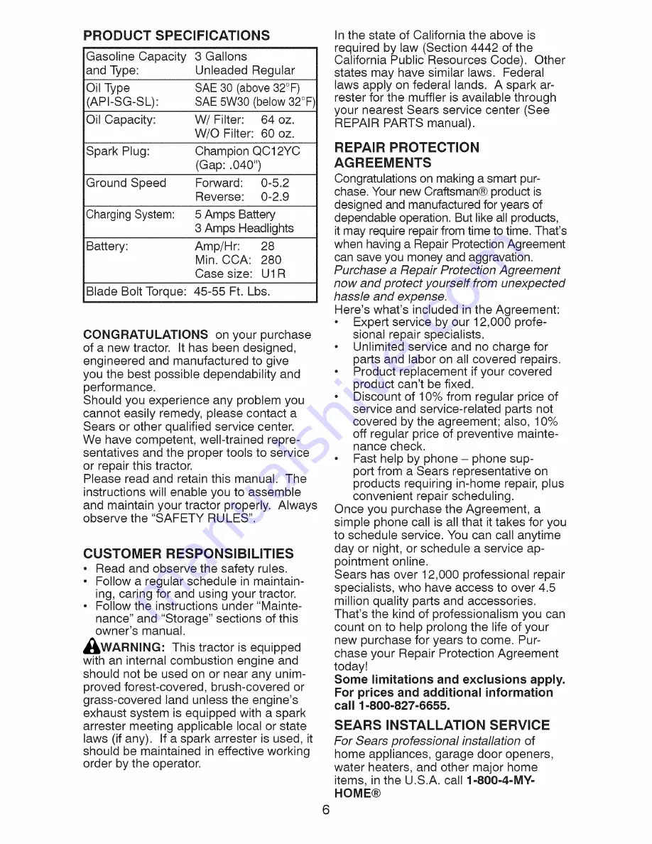 Craftsman 917.289271 Operator'S Manual Download Page 6