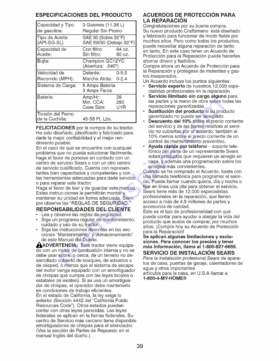 Craftsman 917.289271 Operator'S Manual Download Page 39