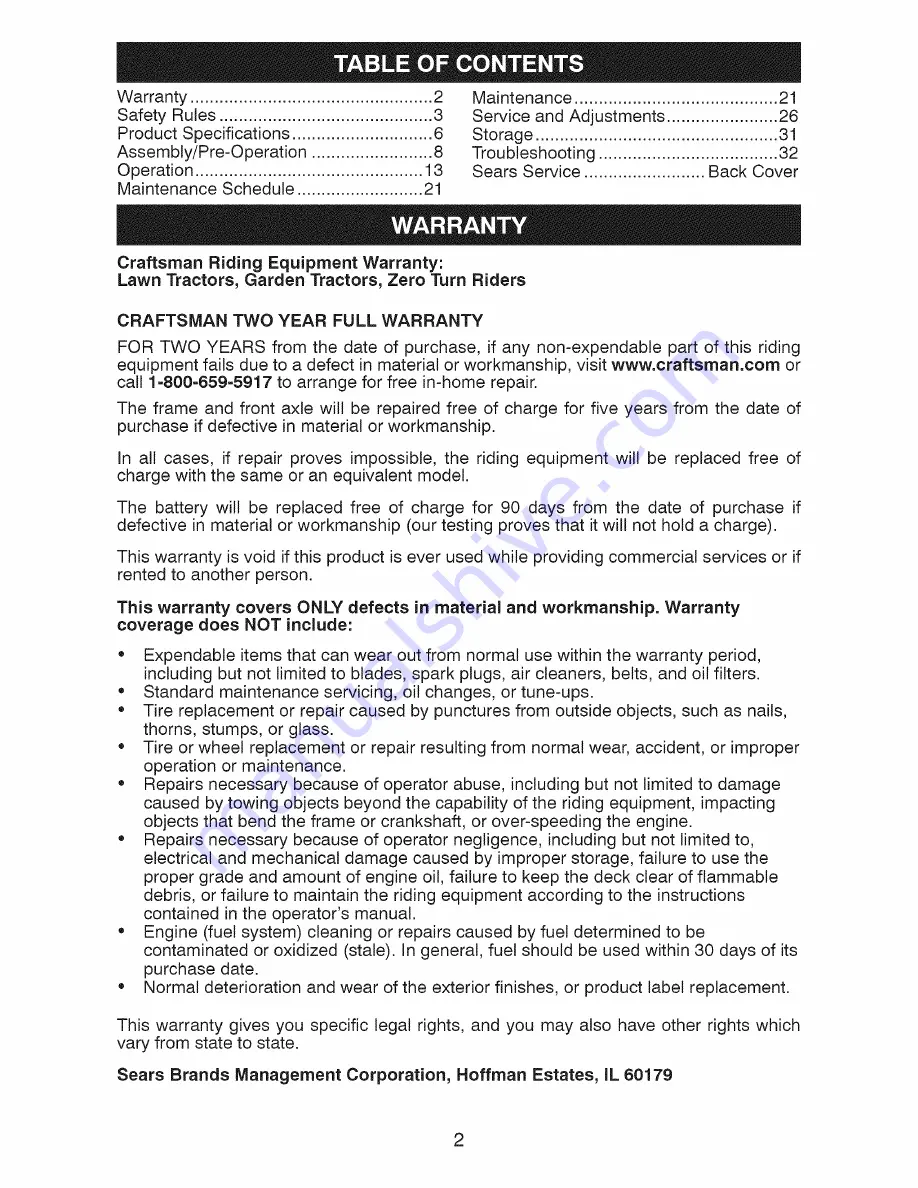 Craftsman 917.28948 Operator'S Manual Download Page 2