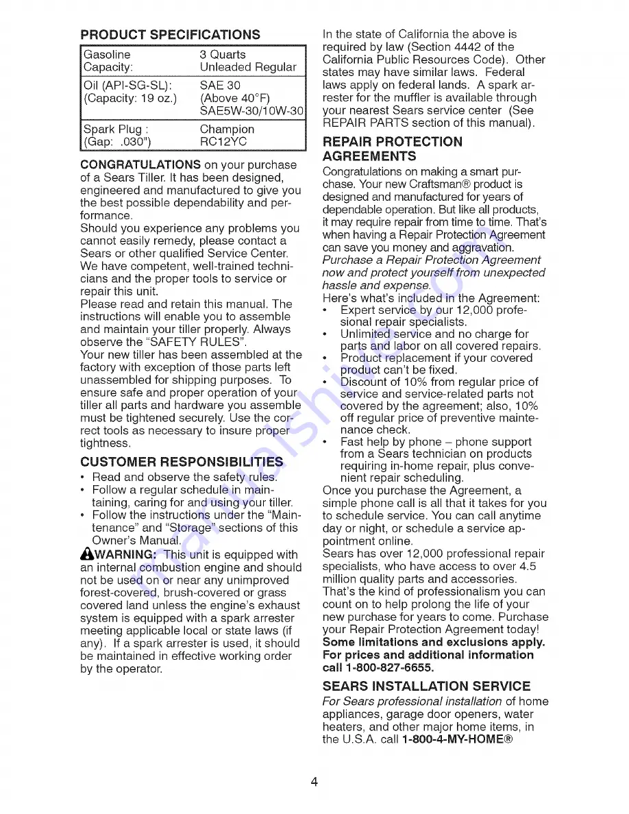 Craftsman 917.299120 Owner'S Manual Download Page 4