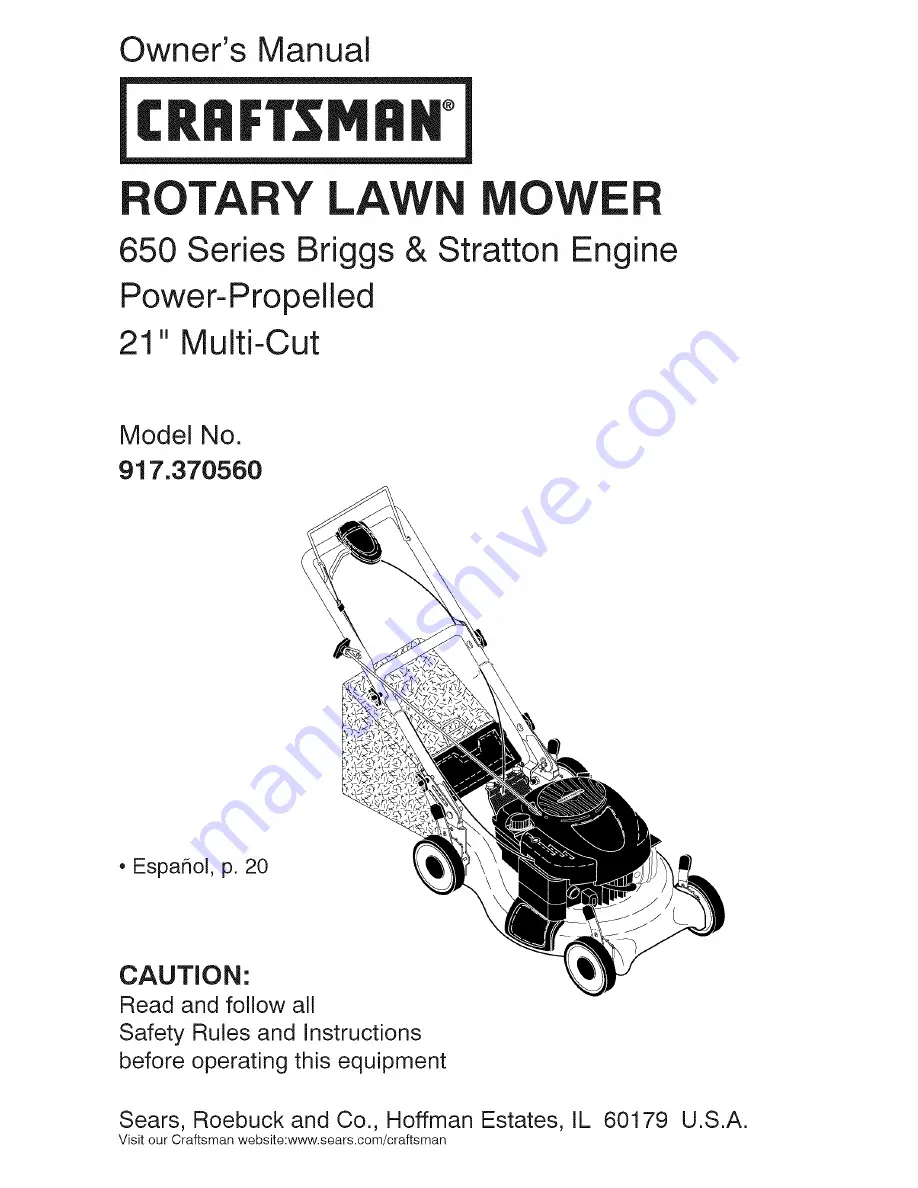 Craftsman 917.370560 Owner'S Manual Download Page 1