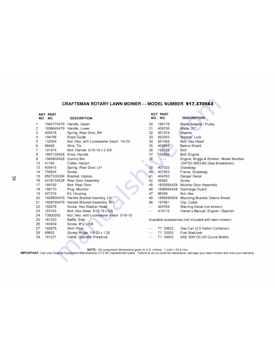 Craftsman 917.370563 Owner'S Manual Download Page 39