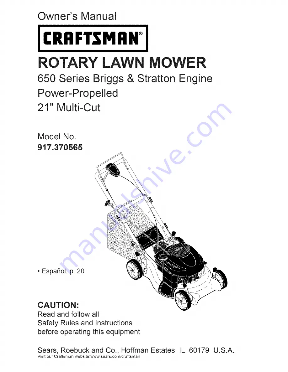 Craftsman 917.370565 Owner'S Manual Download Page 1