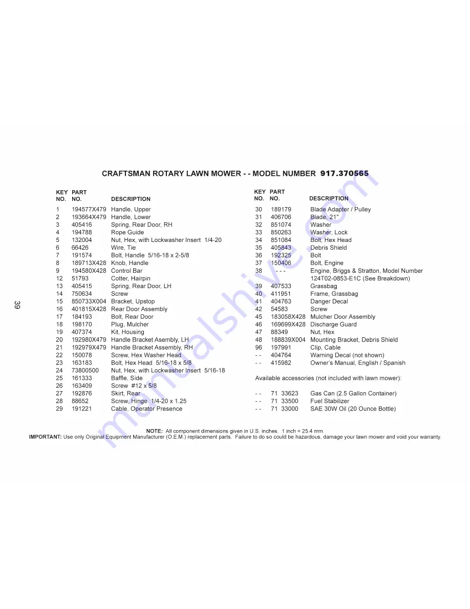 Craftsman 917.370565 Owner'S Manual Download Page 39