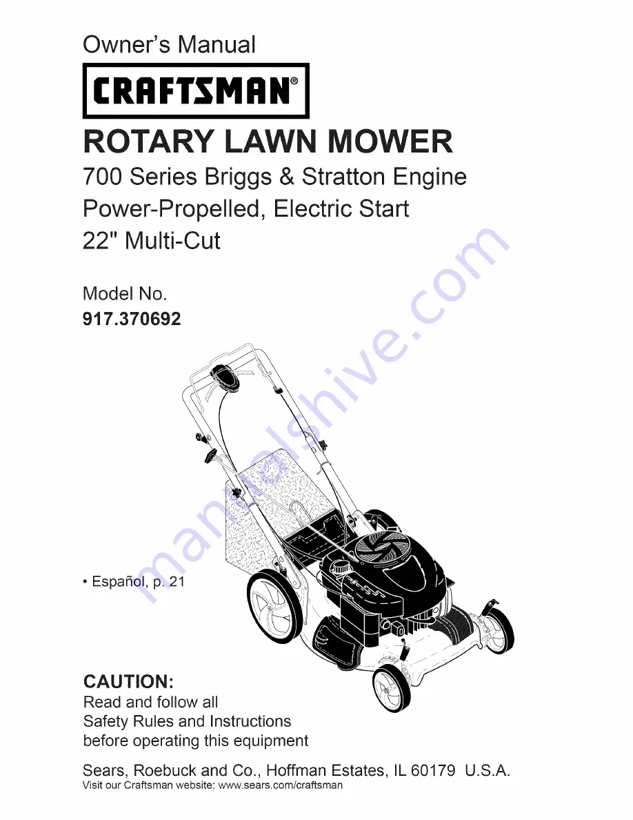 Craftsman 917.370692 Owner'S Manual Download Page 1