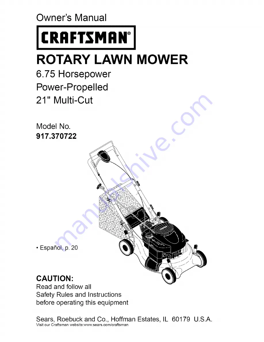 Craftsman 917.370722 Owner'S Manual Download Page 1