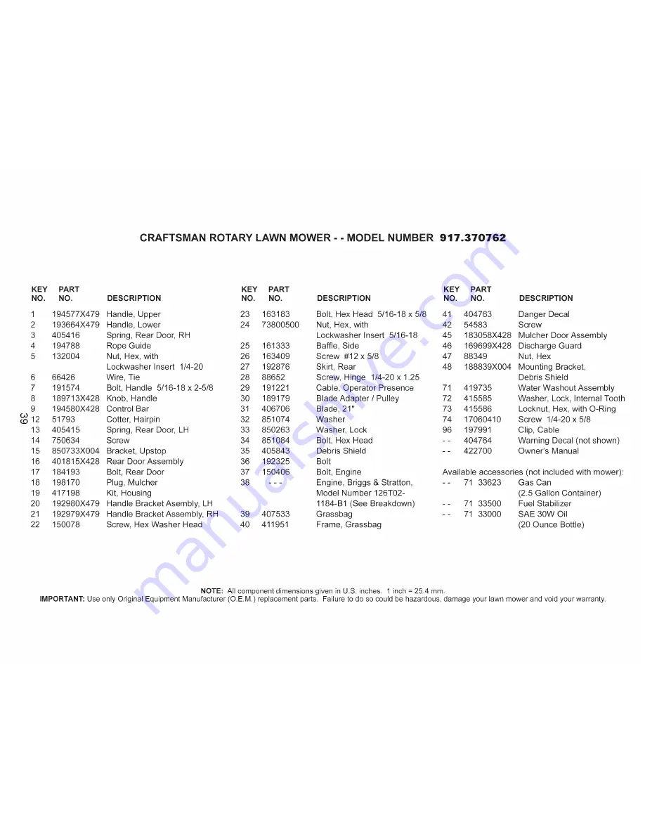 Craftsman 917.370762 Owner'S Manual Download Page 39