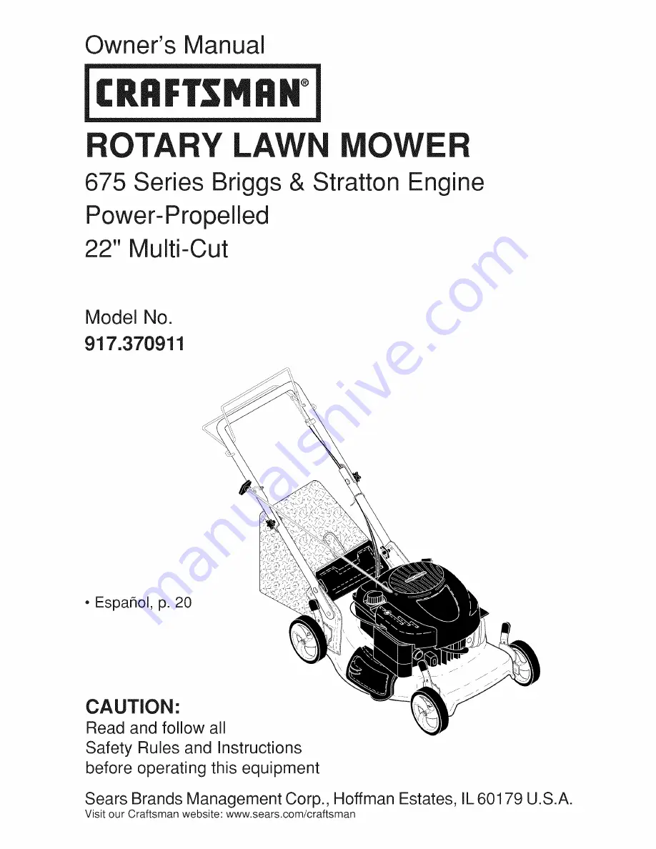 Craftsman 917.370911 Owner'S Manual Download Page 1