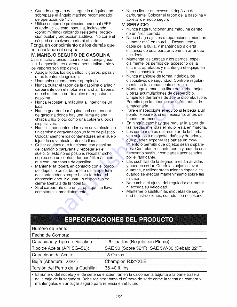 Craftsman 917.370921 Owner'S Manual Download Page 22