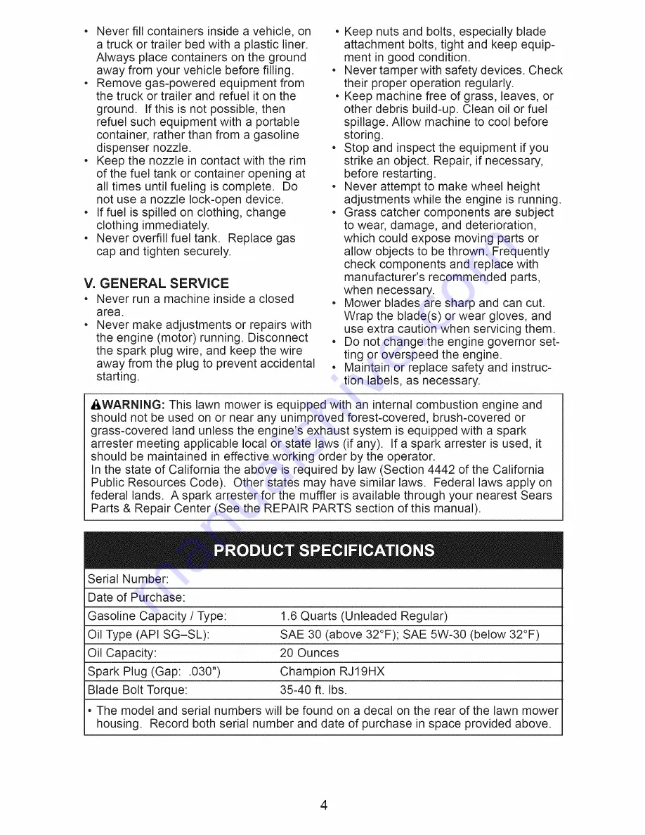 Craftsman 917.371130 Owner'S Manual Download Page 4