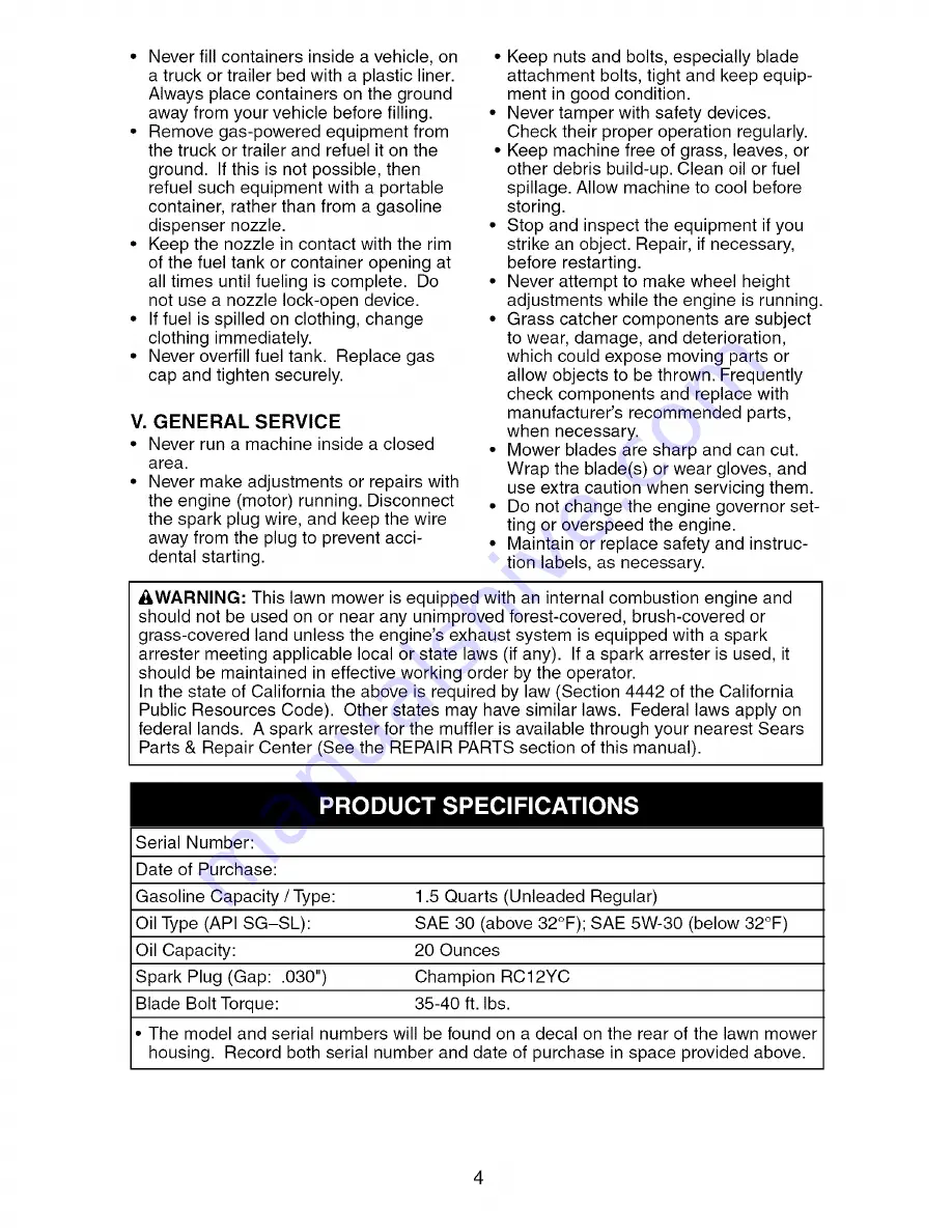 Craftsman 917.371310 Owner'S Manual Download Page 4