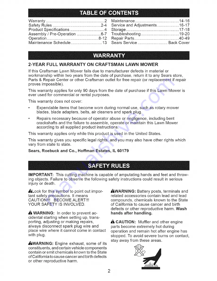 Craftsman 917.371664 Owner'S Manual Download Page 2