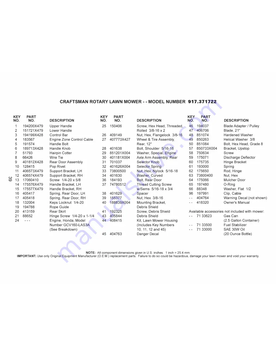 Craftsman 917.371722 Owner'S Manual Download Page 39