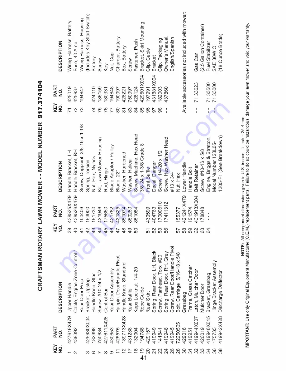 Craftsman 917.374104 Owner'S Manual Download Page 41