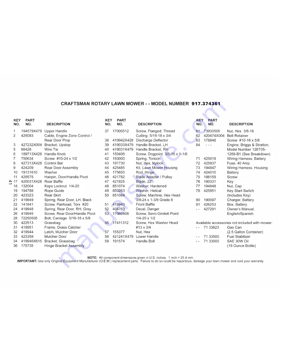 Craftsman 917.374361 Owner'S Manual Download Page 41