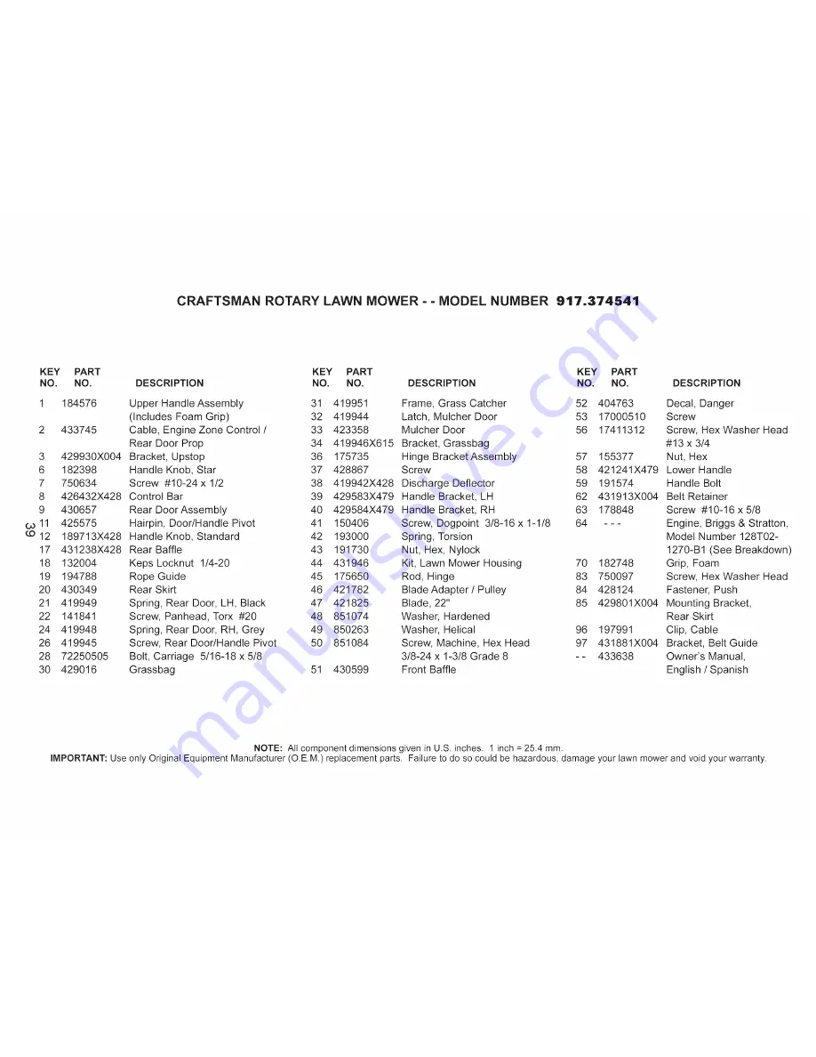 Craftsman 917.374541 Owner'S Manual Download Page 39