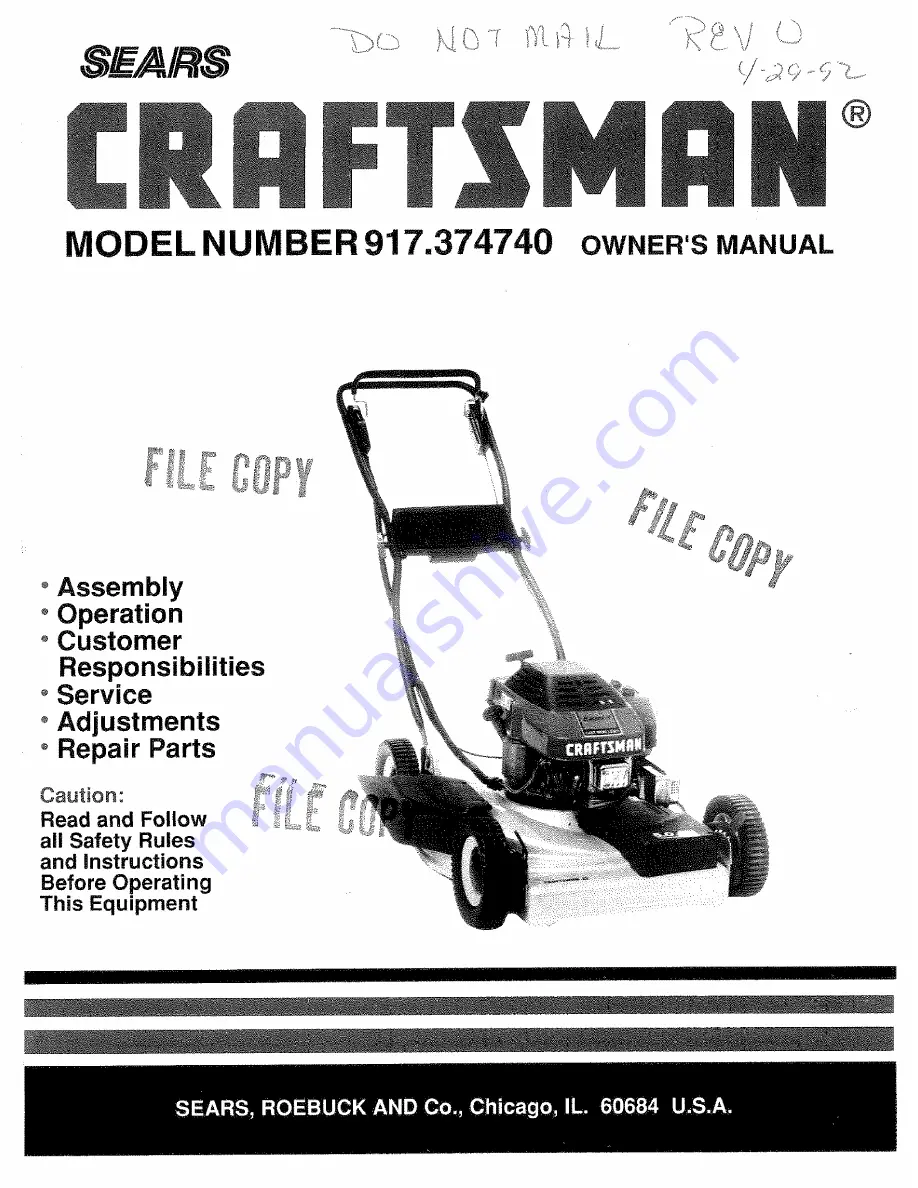 Craftsman 917.374740 Owner'S Manual Download Page 1