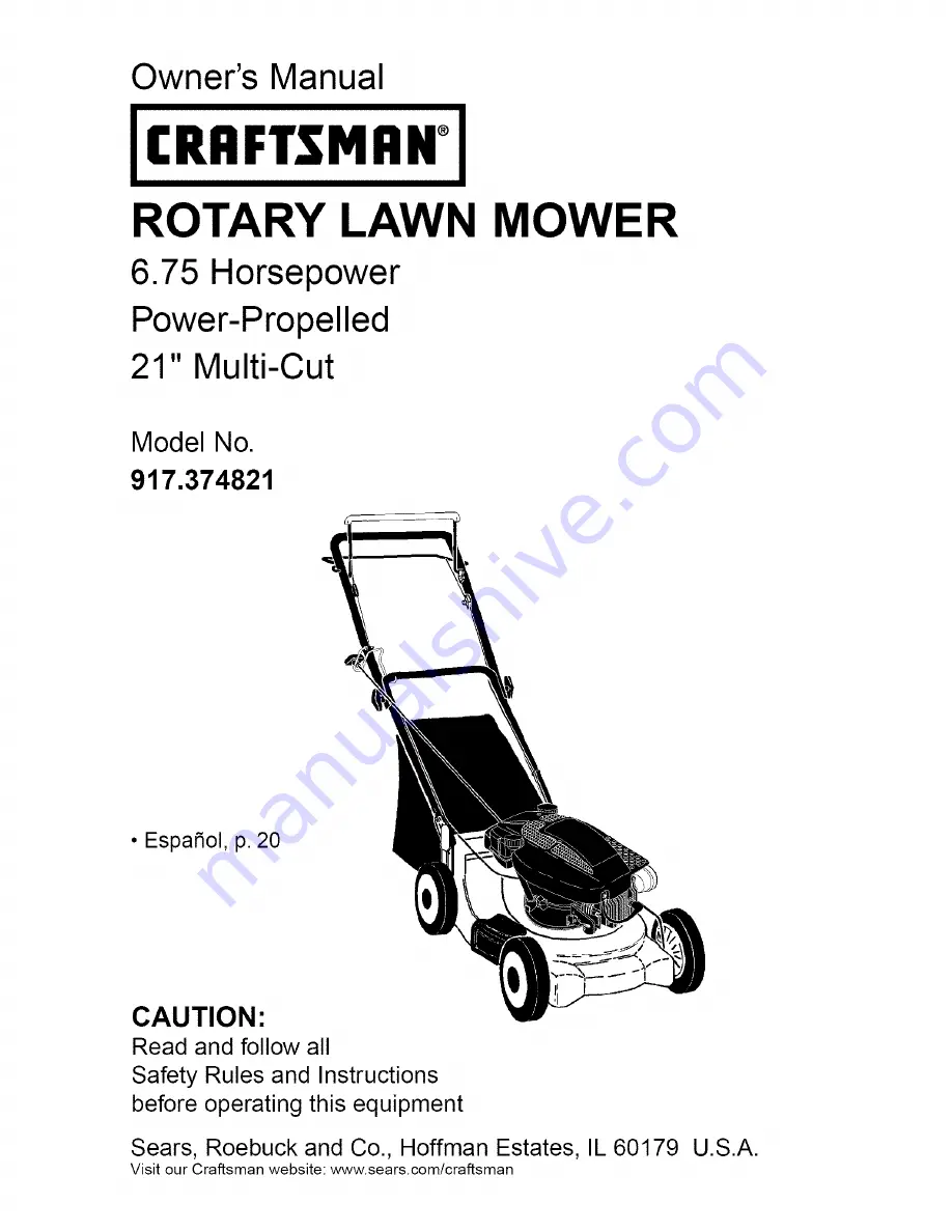 Craftsman 917.374821 Owner'S Manual Download Page 1