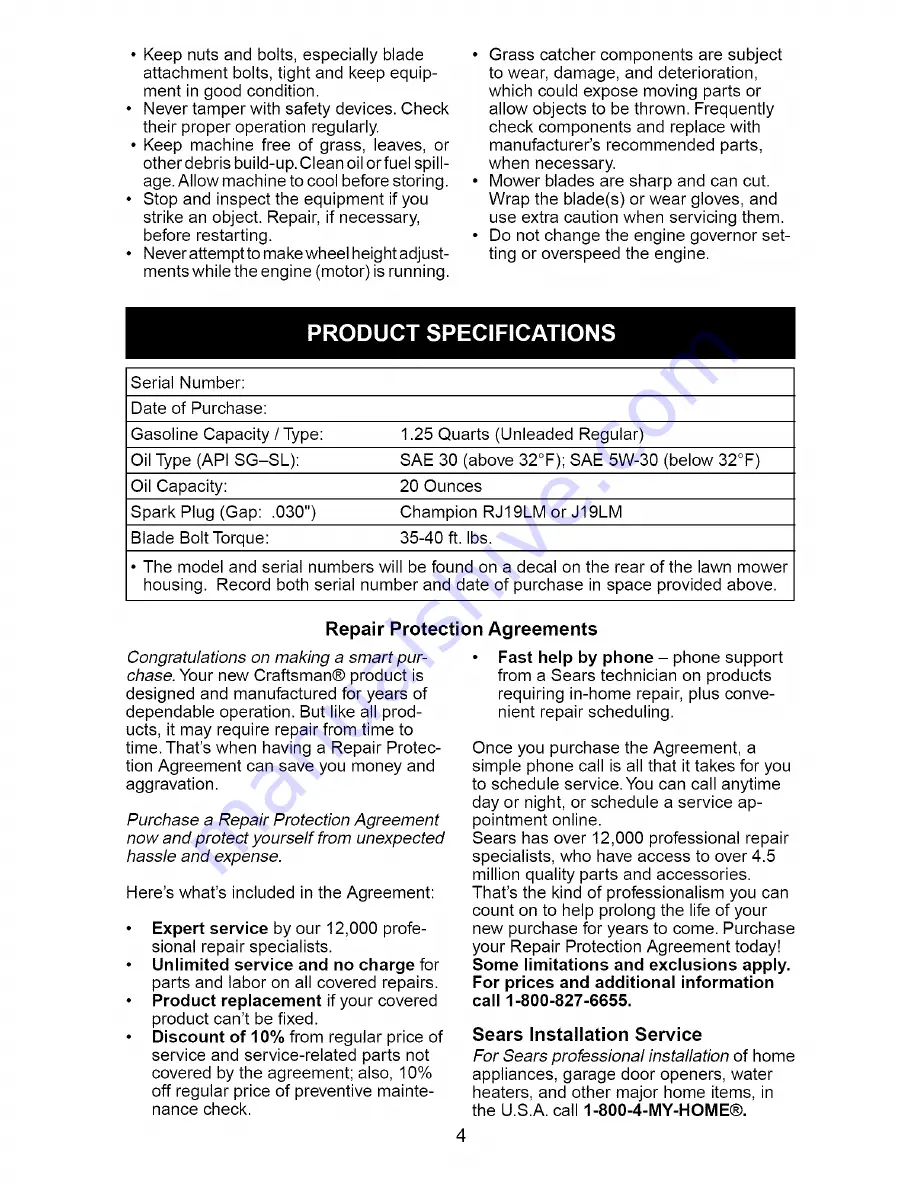 Craftsman 917.374821 Owner'S Manual Download Page 4