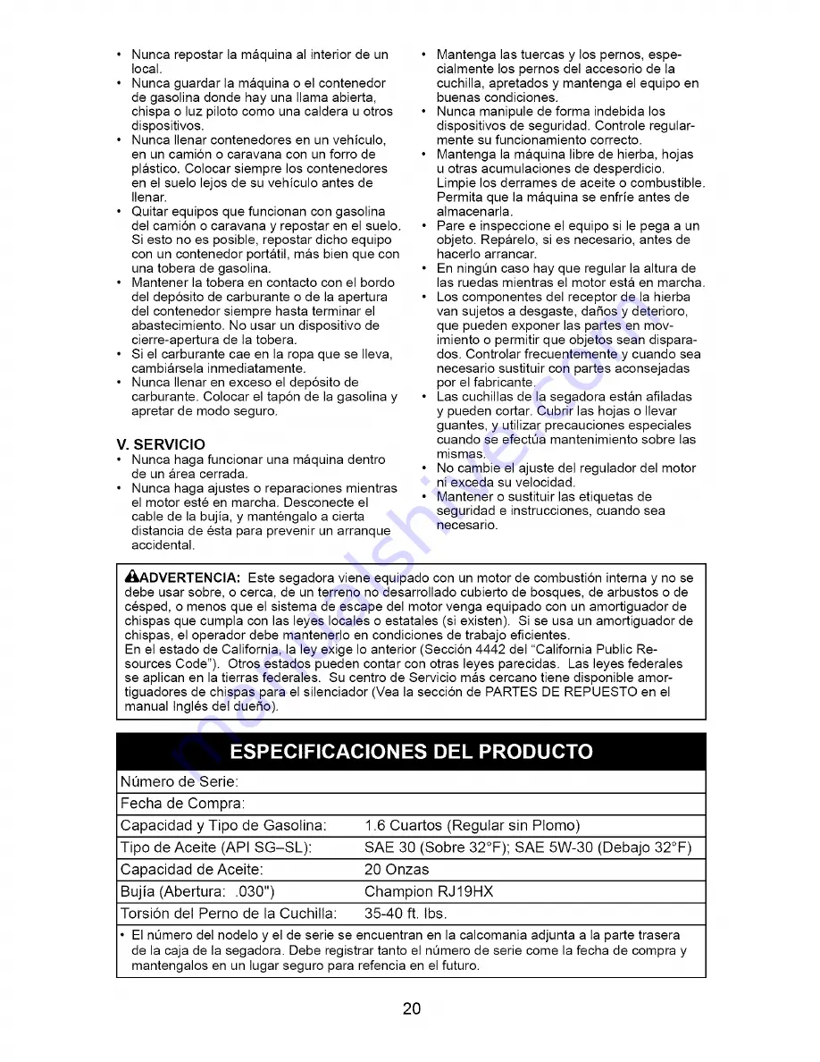 Craftsman 917.376055 Owner'S Manual Download Page 20