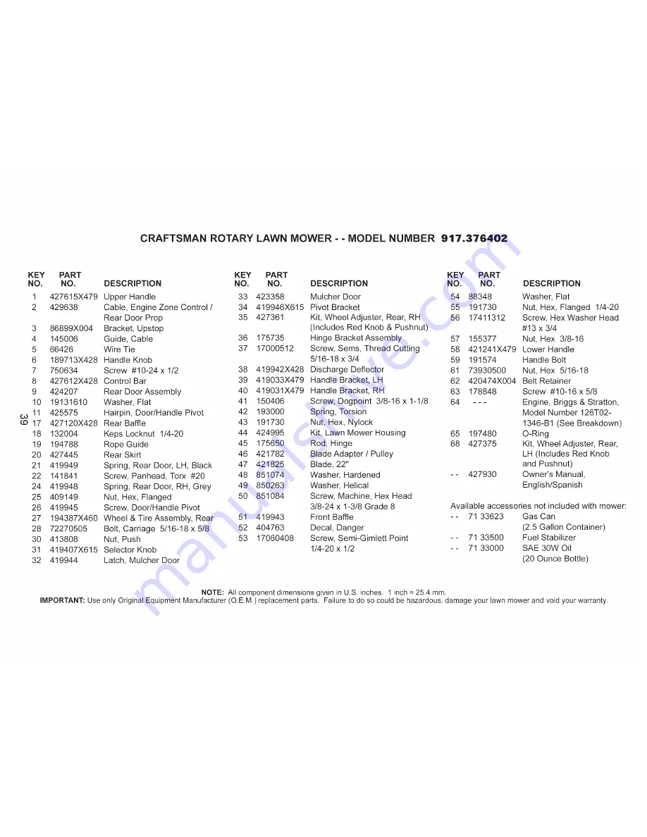 Craftsman 917.376402 Owner'S Manual Download Page 39