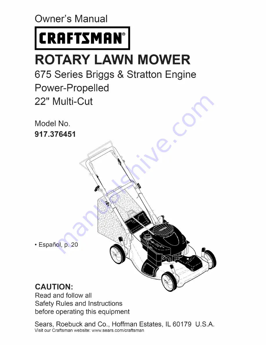 Craftsman 917.376451 Owner'S Manual Download Page 1