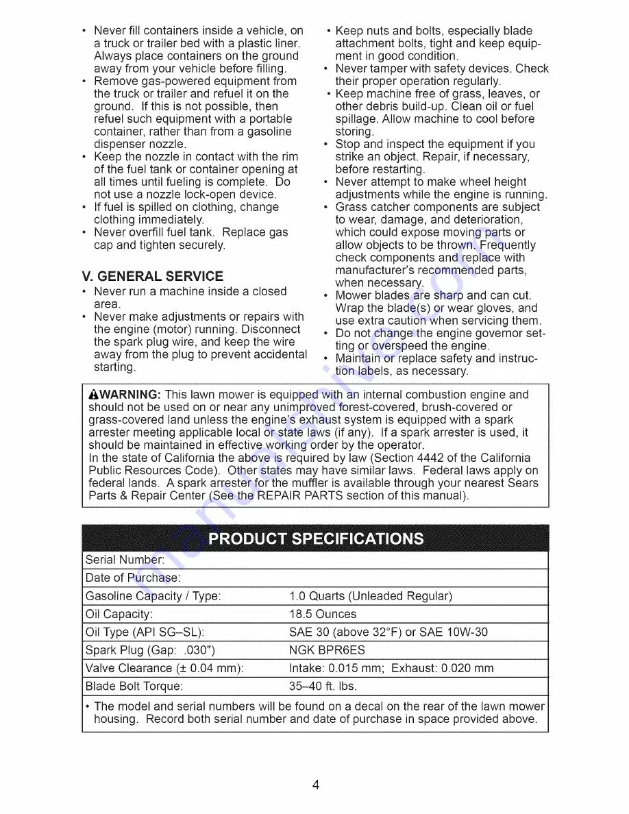 Craftsman 917.376543 Owner'S Manual Download Page 4