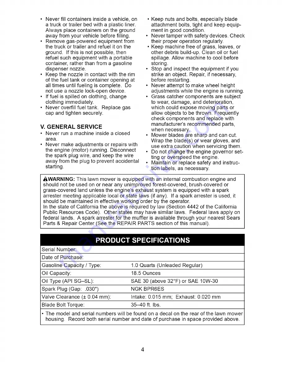 Craftsman 917.376782 Owner'S Manual Download Page 4