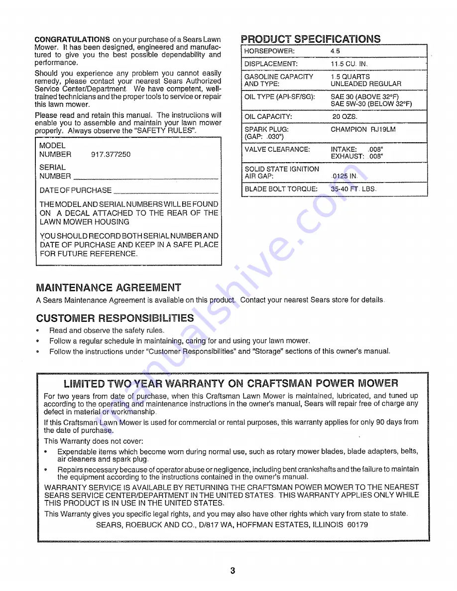 Craftsman 917.377250 Owner'S Manual Download Page 3