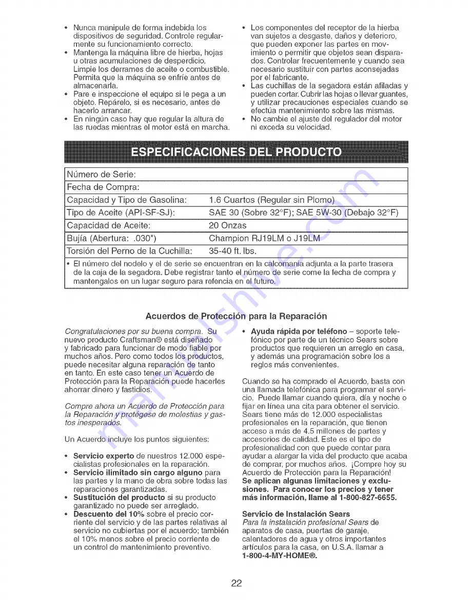 Craftsman 917.377781 Owner'S Manual Download Page 22