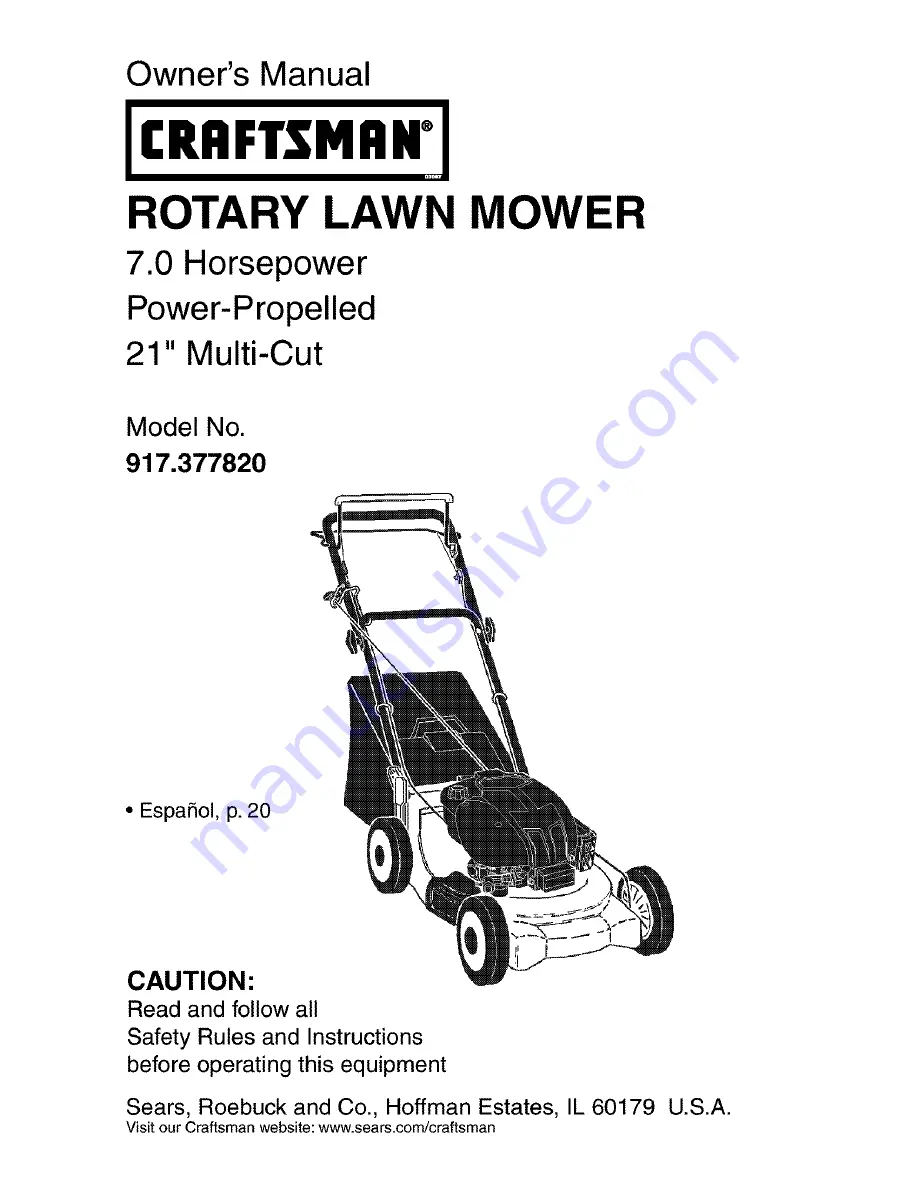 Craftsman 917.377820 Owner'S Manual Download Page 1