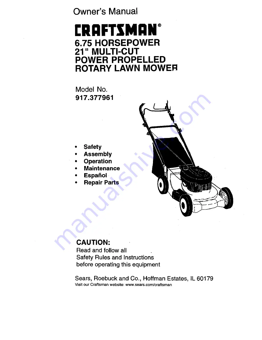 Craftsman 917.377961 Owner'S Manual Download Page 1