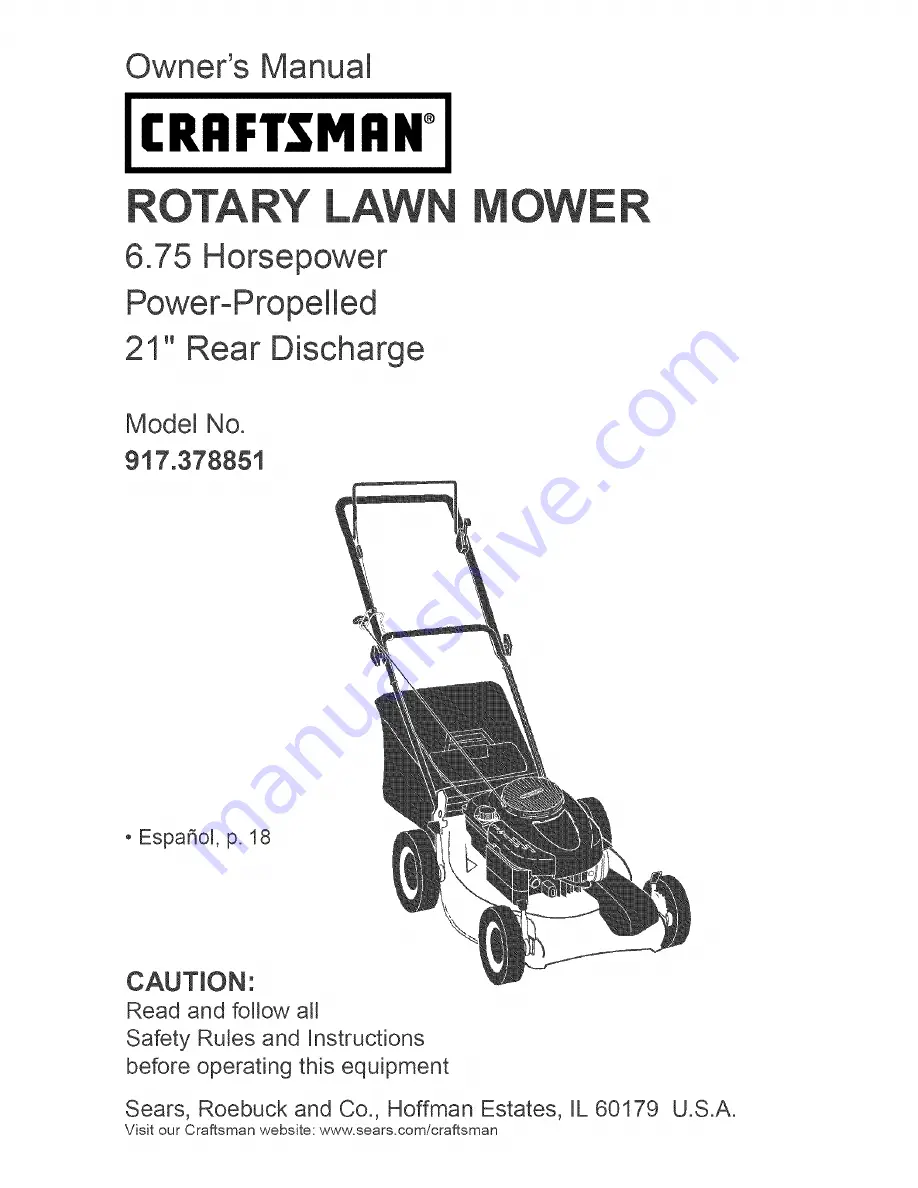 Craftsman 917.378851 Owner'S Manual Download Page 1