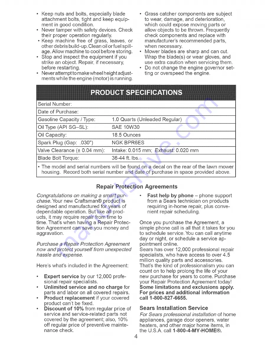 Craftsman 917.378990 Owner'S Manual Download Page 4