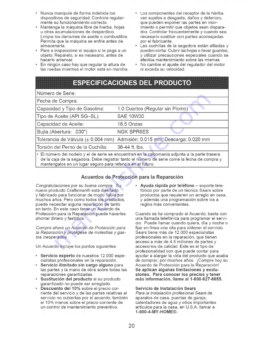 Craftsman 917.378990 Owner'S Manual Download Page 20