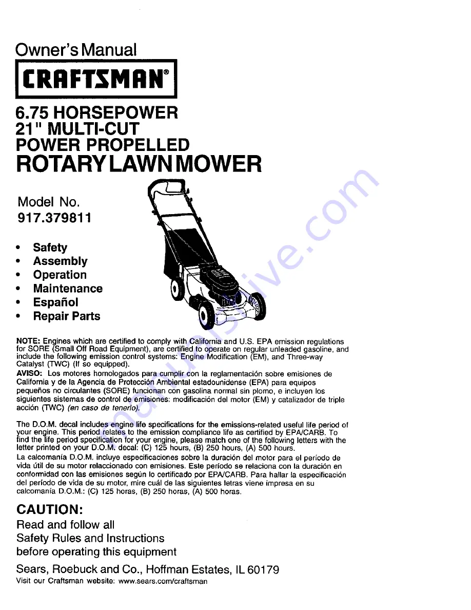 Craftsman 917.379811 Owner'S Manual Download Page 1