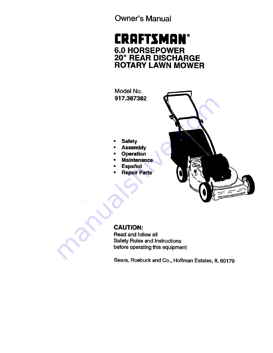 Craftsman 917.387382 Owner'S Manual Download Page 1