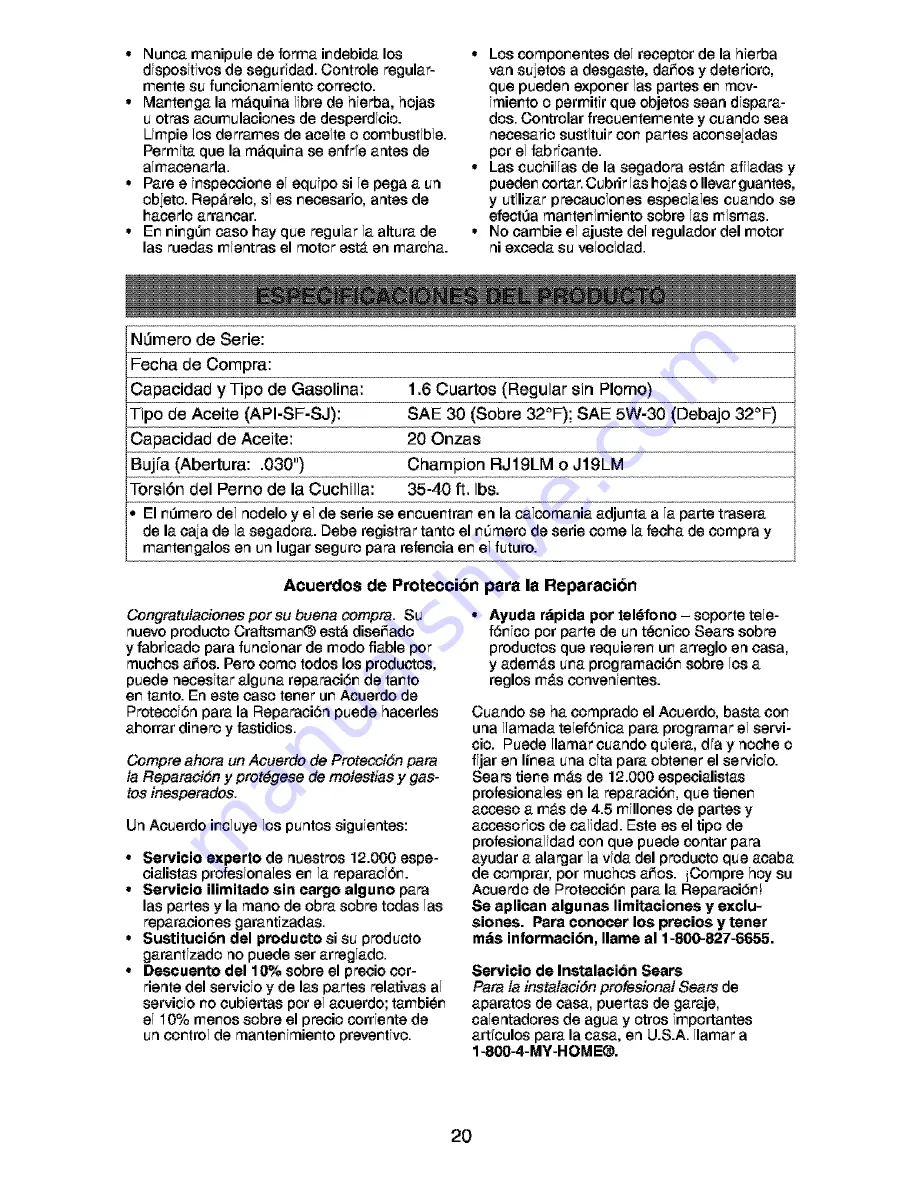 Craftsman 917.388512 Owner'S Manual Download Page 20