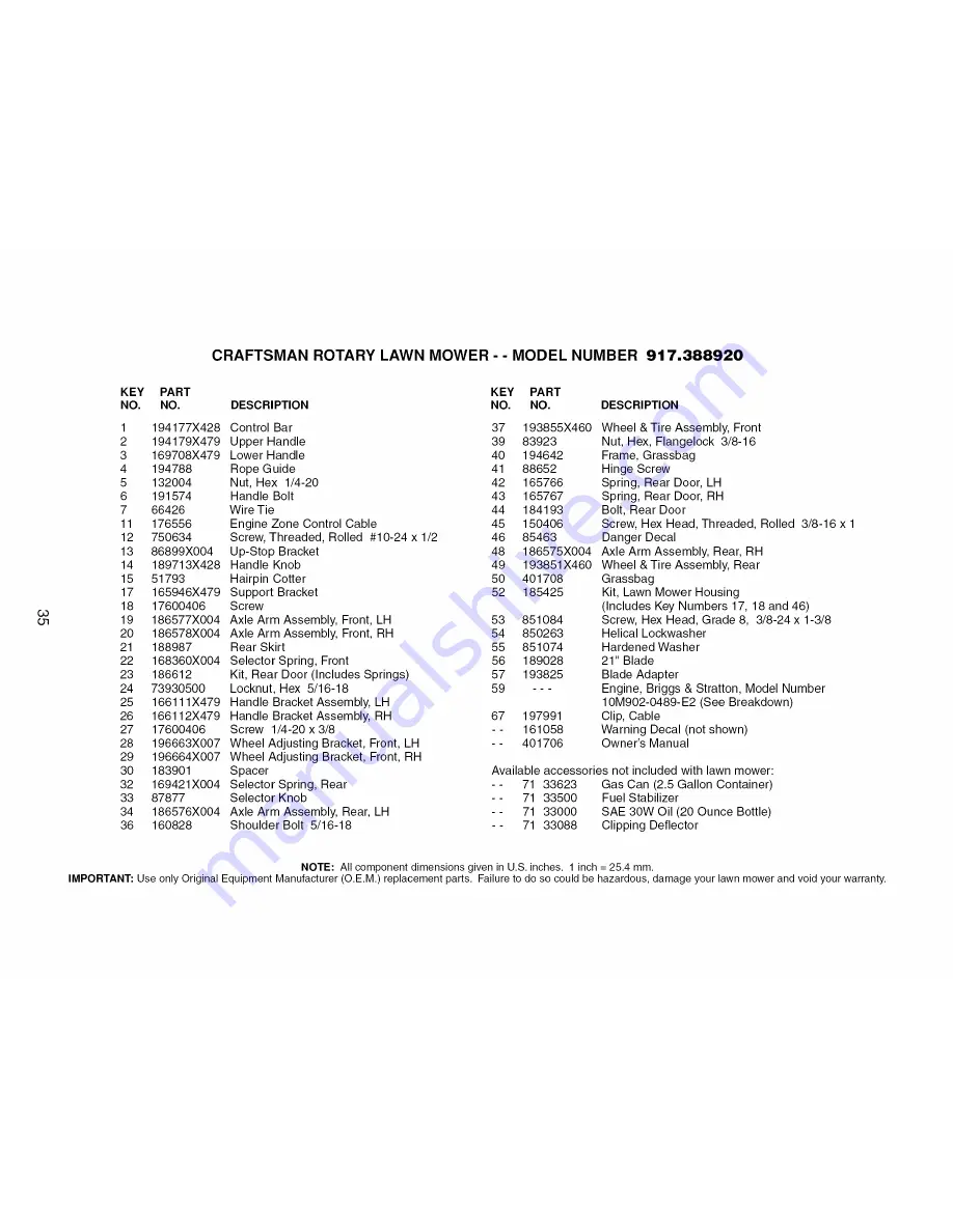 Craftsman 917.388920 Owner'S Manual Download Page 35