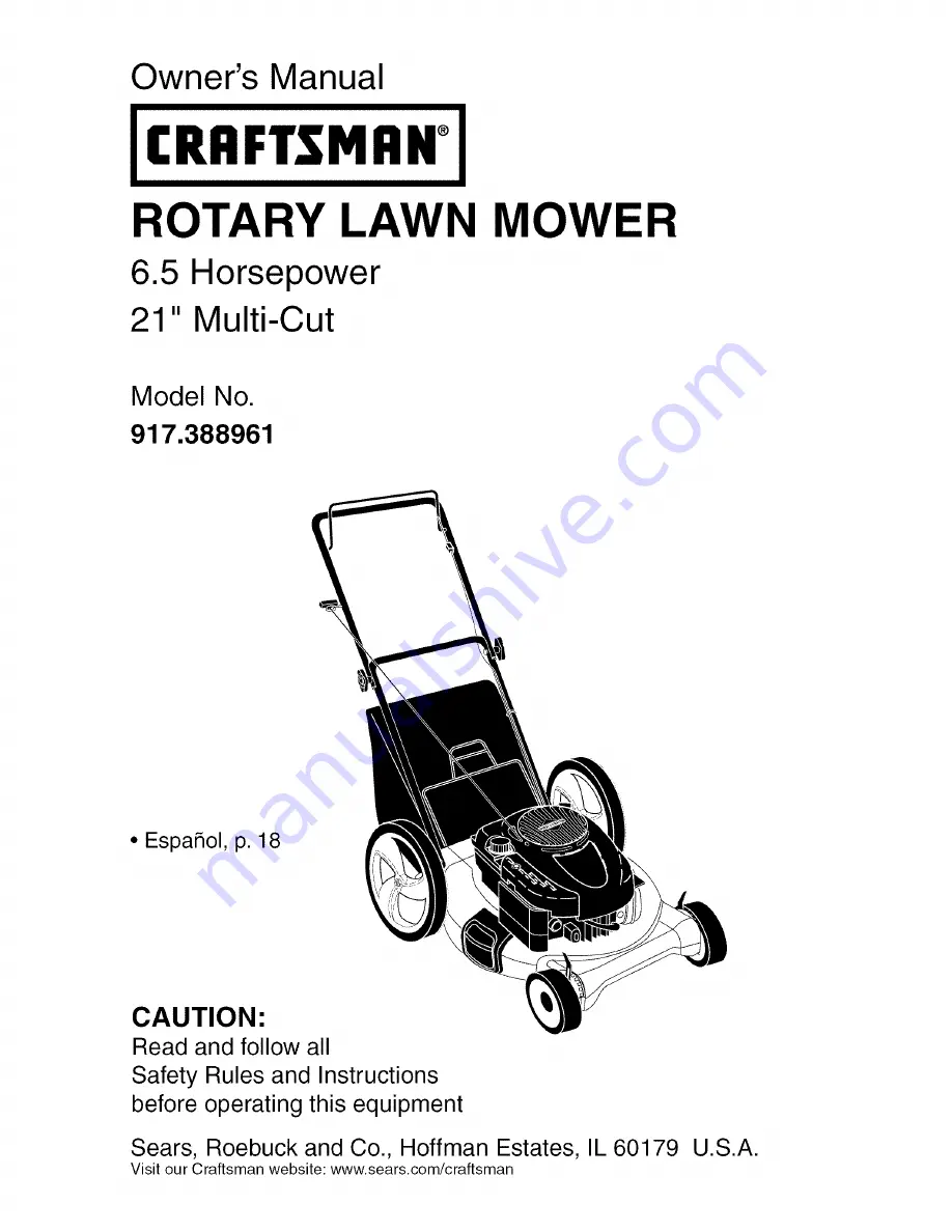 Craftsman 917.388961 Owner'S Manual Download Page 1