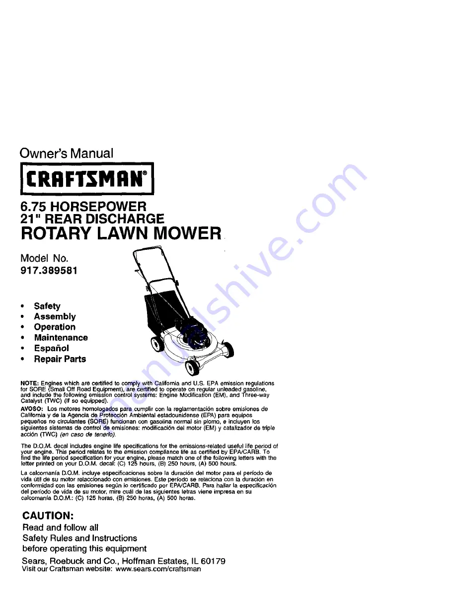 Craftsman 917.389581 Owner'S Manual Download Page 1